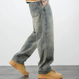 Riolio  Men's Jeans Retro Cargo Trousers Straight Man Cowboy Pants Punk Washed Luxury Designer 2025 Trend Y2k Vintage Korean Style Baggy