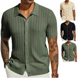 Men's Casual Tops Summer Cool Knitted Men's Shirts Short-sleeved Lapels Solid Color Hollow Breathable Clothing