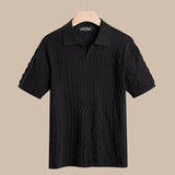 Riolio Korea Style Slim Knit Polo Shirts Men Fashion Solid Color Short Sleeve Elastic Knitted Tops Summer Casual Lapel Mens Polo Tops