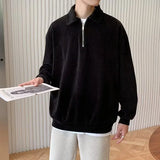 Riolio Solid Lapel Shirt Men's Autumn High Street Simple Half Zip Turn Down Collar Sweatshirt Light Mature Premium Feel Jacket