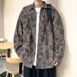 Riolio  Corduroy Printed Long Sleeved Shirt for Men Hong Kong Style Retro Casual Versatile Shirt for Teenagers