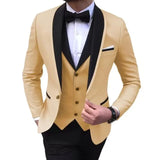 Riolio  Solid Men's 3 Pieces Wedding Suit One Button Shawl Lapel Jacket Vest Pants Dinner Groom Tuxedos Slim Fit Formal Business Suits