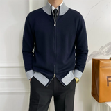 Riolio British Style Slim-fit Sweater with Stand-up Collar American Casual Color-blocked Zipper Cardigan Woolen Top Trendy Jacket Chic