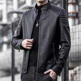 Riolio Moto Pu Leather Jacket Men Winter Leahter Jacket Male Stand Collar Casual Windbreaker Trendy Mens Clothing Black Blue