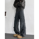 Riolio Cargo jeans mens Spring Men Baggy Jeans Men Wide Leg Pants Big Pockets Streetwear Trousers Male Loose Denim Pants