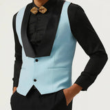 Riolio  Men Vest Pink With Black Lapel Waistcoat For Wedding Birthday Business Banquet Work Set Men Suit Vest