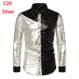 Riolio Silver Metallic Sequins Glitter Shirt Men New 70's Disco Party Halloween Costume Chemise Homme Stage Performance Shirt Male