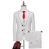 Riolio  Slim Fit Two Button Casual Striped Three Piece Suit Wedding Groomsmen Dress Set Korean Style Business Leisure Wedding Suit