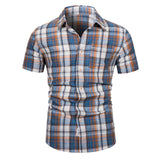 Riolio Brand Quality Plaid Shirt Men 100% Cotton Short Sleeve Summer Men's Shirts Fashion Casual Social Business Shirt for Men