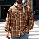 Riolio  Men's Plaid Flannel Shirt Jacket Detachable Hooded Button-Down Shacket for Casual Wear