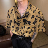 Riolio  Retro Wind Flower Loose Handsome Casual Short -sleeved Shirt Men