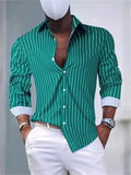 Riolio  Men's Striped Turn Down Collar Long Sleeve Shirt Casual Button Down Blouse