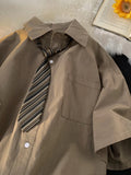 Riolio Loose Men's ort Sve Work irt Summer Casual Outerwear Vintage Japanese Sle Couple'sDK orm Pure Color arp Collar