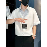 Riolio  Fashion Patchwork Striped Short Sleeve Shirt Men Summer Trendy Casual