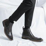 Riolio Men Elastic Side Pointed Toe High Top Business Ankle Boots