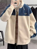 Riolio Thiened Lamb Velvet Jaet for plus Size Men Winter Warm Loose Fit Faionable Youth Zipper Closure  Color Casual Coat