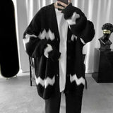 Riolio Man Clothes Black Long Knitted Sweaters for Men Striped Cardigan Korean Fashion Overfit Jumpers Thick Winter Japanese Harajuku