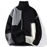Riolio Men's Korean Style Pullovers New Sweaters Brand Loose Trendy Youth Personalized Fashion Splicing High Collar Lapel Clothes