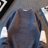 Riolio  Men's autumn and winter pullover with thick base knit sweater light luxury semi high neck warm solid color simple sweater