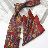Riolio  2PCS Neck Tie Set Casual Floral Printed Neckties Oversized 9cm Luxury Striped Silky Neck Ties For Men Pocket Square Groom Hanky