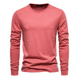 Riolio Solid Color Cotton T Shirt Men Casual O-neck Long Sleeved Mens Tshirts Spring Autumn High Quality Basic T-shirt Male