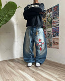 Riolio Harajuku Baggy Jeans American Retro Letter Print Wide-leg Straight Pants Men Gothic Punk Casual Trend Brand Streetwear Trousers