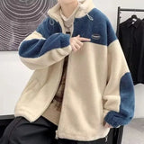 Riolio New Spring And Autumn Warm Lamb Coats Men's Y2K Fashion Trend Plus Velvet Padded Loose Jackets Leisure Splicing Coats Tops