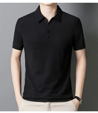 Riolio  Cool Silk Short Sleeve Polo Shirt Business Casual Solid Color Seamless Top