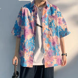Riolio  Spring Summer Thin Casual Streetwear Shirts Fashion Handsome Turn-down Collar Loose Printing Button Short Sleeve Men's Clothing