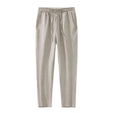 Riolio  Men's Summer Thin Cotton Linen Loose Fit Casual Pants Straight Leg Nine-Tenths Length Faionable Versatile Low Maintenance