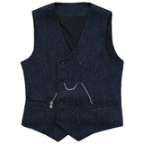 Riolio V Neck Men's  Suit Vests Herringbone Wool Tweed Double Breasted Waistcoat Tuxedo Groomsmen For  Wedding