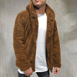 Riolio Fall/Winter New Thermal Woolen Coat Men's Elegant Fashion Warm Plush Single Breasted Pocket Hooded Jacket Men Casual Coatigan