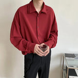 Riolio Long sleeve shirt men Double Collar Ice Silk Shirt Men Vintage Wine Red Shirts Men Korean Comfortable Blouse Casual Loose Shirt