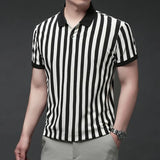 Riolio  European Slim-fit Striped Men's Polo Shirt T-shirt with Collar New Casual Summer Short-sleeve Top T-shirt