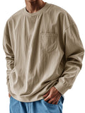 Riolio  Spring Autumn Round Neck T-Shirts Men Solid Long Sleeve Casual Tshirt Male Loose Pocket Fashion Tees Streetwear Sports Tops Man