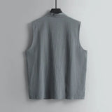 Riolio  Plus Size 6XL-8XL Men's Cotton Linen Vest Traditional Chinese Frog Button Sleeveless Summer Breathable Streetwear Tank Tops