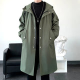 New Autumn Men's Jacket Trench Coats Pie Over Solid Color Hooded Men's Fashion Handsome Leisure Long Jacket Trench Coats