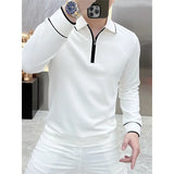Riolio  High Street Fashion Men Turn-down Collar Half Zipper T-Shirts Simple All-match Long Sleeve Autumn Winter Panelled Elastic Tops