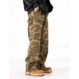 Autumn and Spring Fashion Trend Printed American Vintage Straight Leg Work Pants Men's Casual Loose Sports High Quality Pants