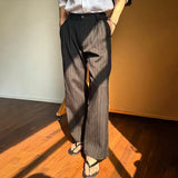 Riolio  Spring Summer Men Pinstripe Pants High Waist Wide Leg Relaxed Fit Casual Office Trousers