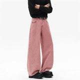 Riolio  Pink Straight Leg Denim Pants Unisex Gender Neutral Jeans Urban Street Style Fashion Trendy Casual Wear Comfortable 2025 New