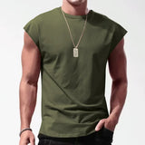 Riolio  Summer Mens Fitness Solid Color Sleeveless Top Men Breathable Sports Tank Top Fitness Running T-Shirt Tank Top