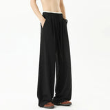 Riolio  Summer Men's Teal Wide-Leg Pants Contrast Waist Drawstring Casual Trousers