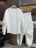 Riolio Streetwear Sportswear Plush Thickened Sweatshirt Trousers Two-piece Set Unisex Versatile Loose Solid Color Casual Sports Suit
