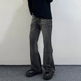 Riolio Men Daily Popular Bell Bottom Jeans Male Chic Black Gray Lines Design Denim Pants Baggy Vintage Wash Straight Leg Denim Trousers