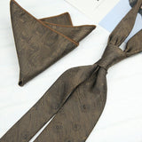 Riolio  2PCS Neck Tie Set Luxury Brown Floral Dots Neckties Khaki Striped Handkerchief Polyester Woven Pocket Square Shirt Accessories