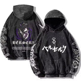 Riolio Mens Berserk Hoodies Gothic Print Vintage Washed Hoodie Hip Hop Streetwear Cotton Sweatshirts Harajuku Casual Hooded Pullover