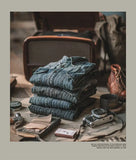 Riolio Retro Vertical Striped Denim Shirt Heavy American Casual Vintage Workwear Clothes Washing Old Pockets Long-sleeve Shirt