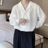 Riolio  Early Autumn Lightweight Long Sleeve Shirt Men's Korean Style Draped Design Hollow Out Shirt With Beautiful Drape