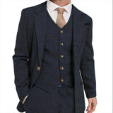 Riolio  Retro Herringbone Men's Blazer Suits Autumn Winter Single-breasted 3-piece Set Jacket vest Pant Thick style Formal Tuxedo Coats